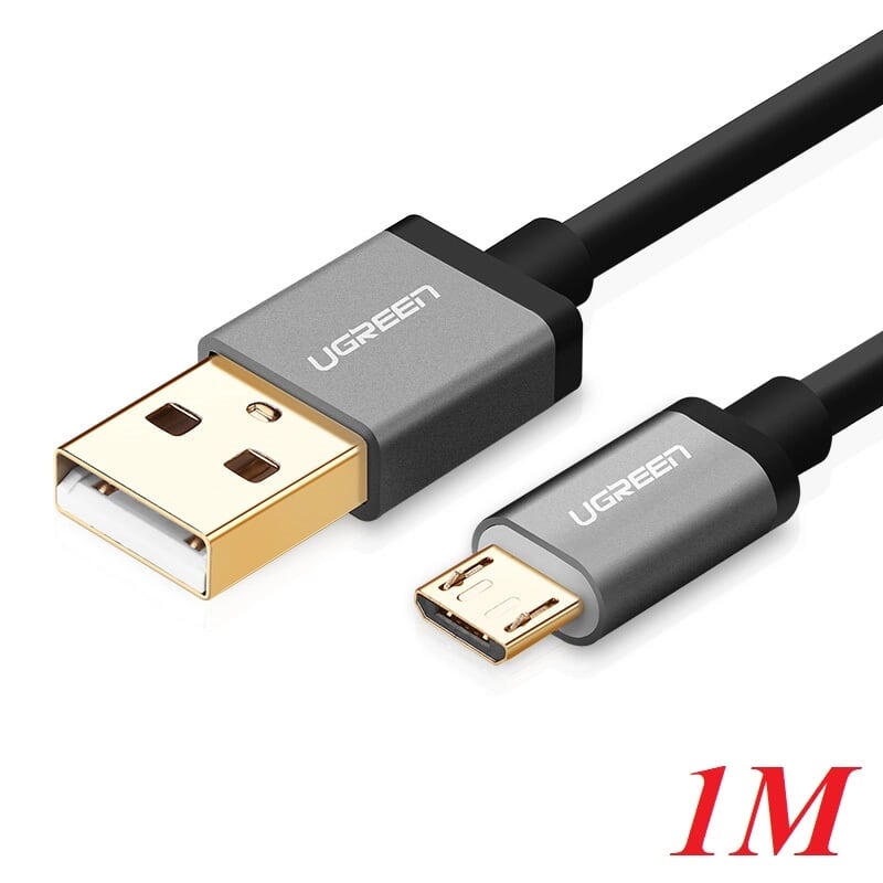 Ugreen 10824 1M màu Đen Cáp sạc truyền dữ liệu USB 2.0 sang MICRO USB đầu mạ vàng US134