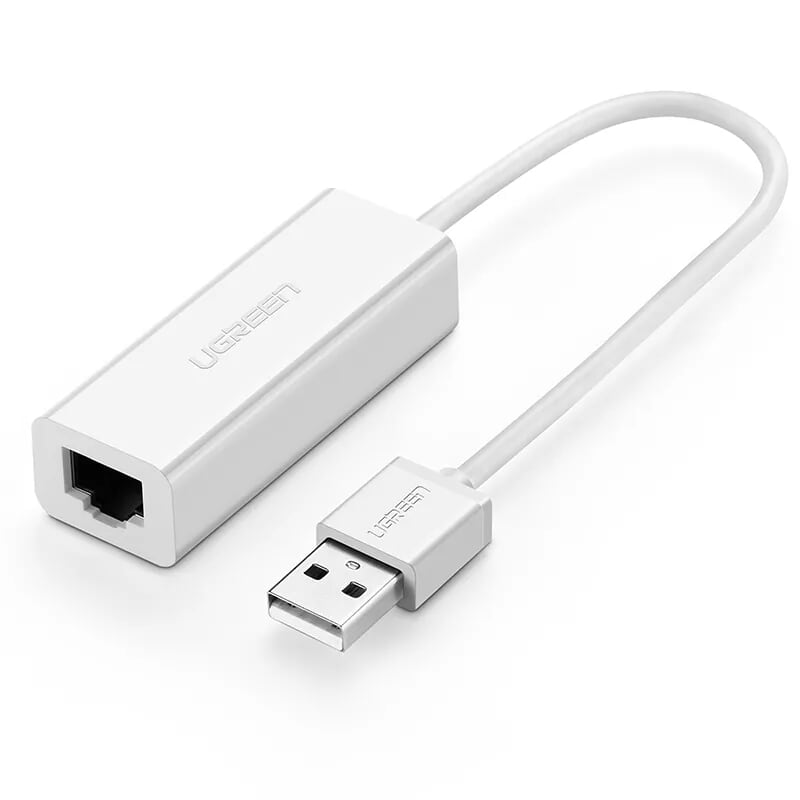 Ugreen 30295 15CM màu Trắng Cáp chuyển đổi USB 2.0 sang cổng LAN RJ45 tốc độ 100Mbps vỏ nhựa CR128