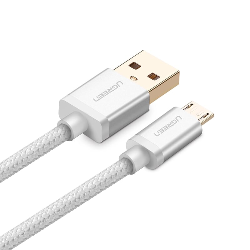 Ugreen 30657 2M màu Trắng Cáp sạc truyền dữ liệu USB 2.0 sang MICRO USB đầu mạ vàng US134