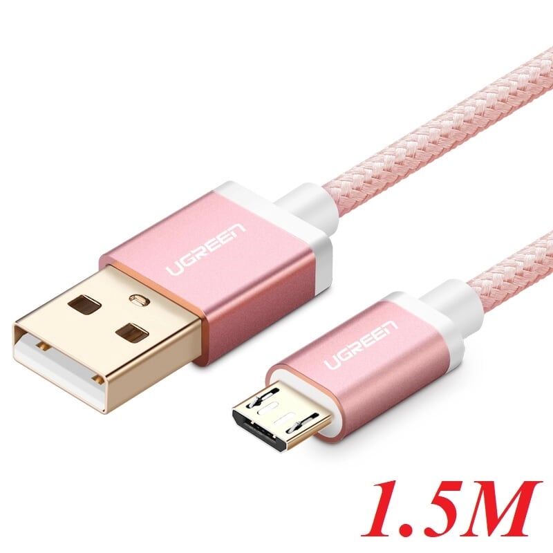 Ugreen 30666 1.5M màu Hồng Cáp sạc truyền dữ liệu USB 2.0 sang MICRO USB đầu mạ vàng US134