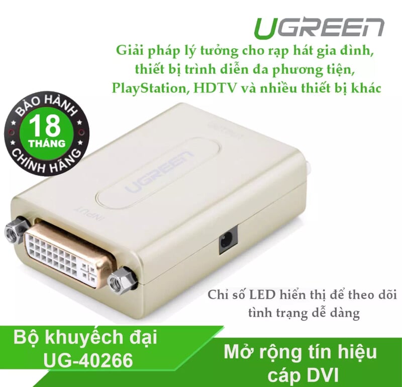 Ugreen 40266 Màu Xám Bộ khuếch đại tín hiệu DVI 24+5 cao cấp40266