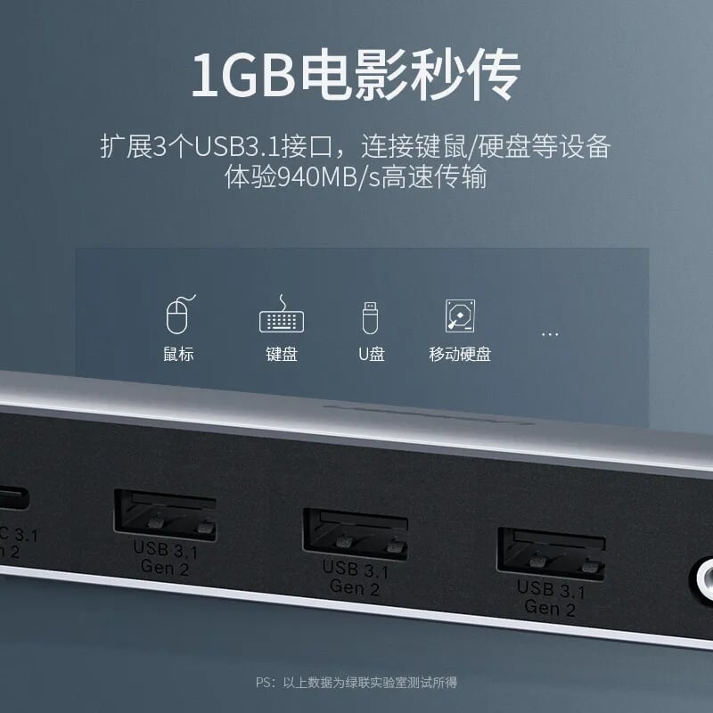 Ugreen 60188 Bộ chuyển đổi USB Type-C sang HDMI, VGA, Gigabit RJ45, TF/SD, 3 cổng USB 3.1, Cổng 3.5mm, Type-C PD có kèm nguồn DC 12V CM235