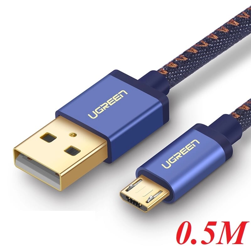 Ugreen 40396 0.5M màu Xanh dương Cáp sạc truyền dữ liệu USB 2.0 sang MICRO USB dây bọc lưới US246