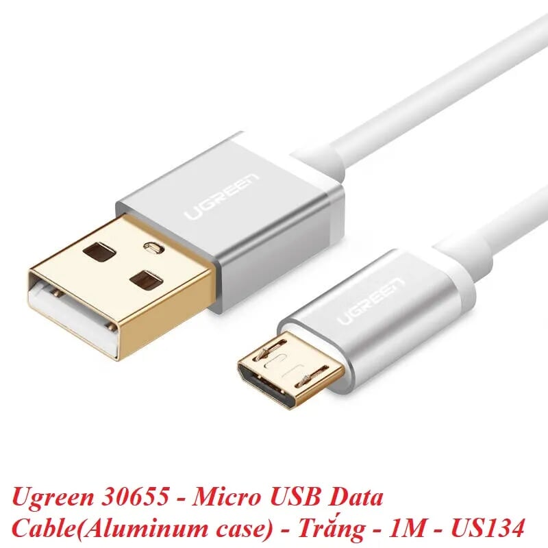 Ugreen 30655 1M màu Trắng Cáp sạc truyền dữ liệu USB 2.0 sang MICRO USB đầu mạ vàng US134