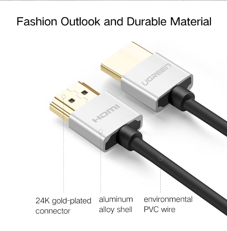 Ugreen 30479 3M màu Bạc Cáp tín hiệu HDMI chuẩn 2.0 sợi siêu nhỏ cao cấp HD117