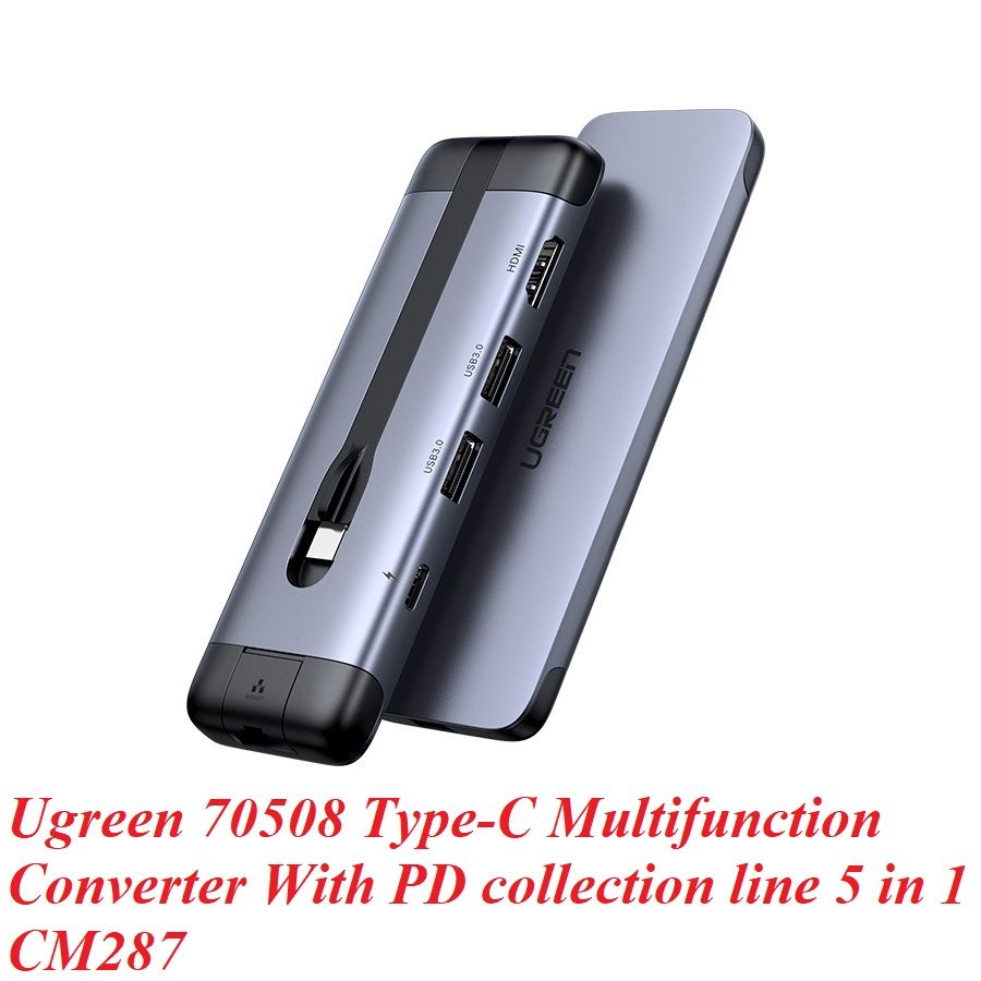 Ugreen 70508 5 trong 1 bộ chuyển usb Type-C ra hdmi + PD 12W + 3x usb 3.0 + LAN RJ45 CM287