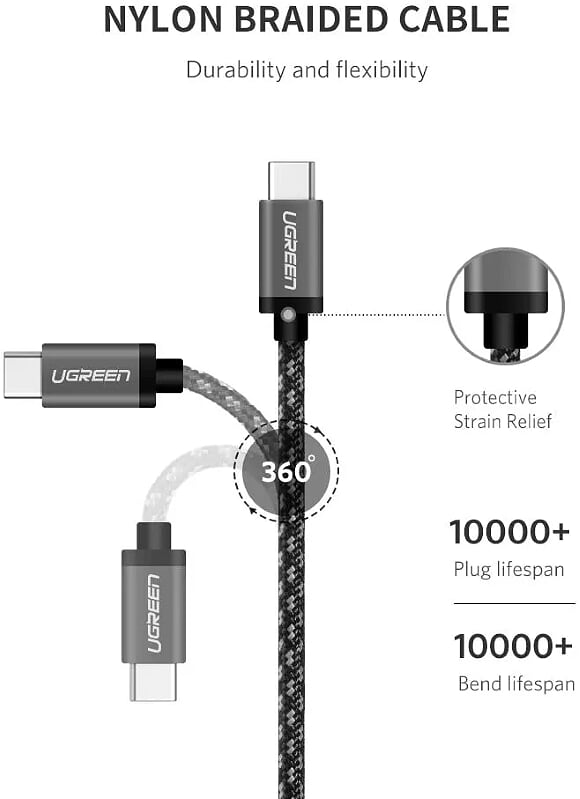 Ugreen 50477 1M 5Gbps cáp USB type C ra USB-C v3.1 Gen 1 sạc nhanh chuẩn PD 3A màu đen US161