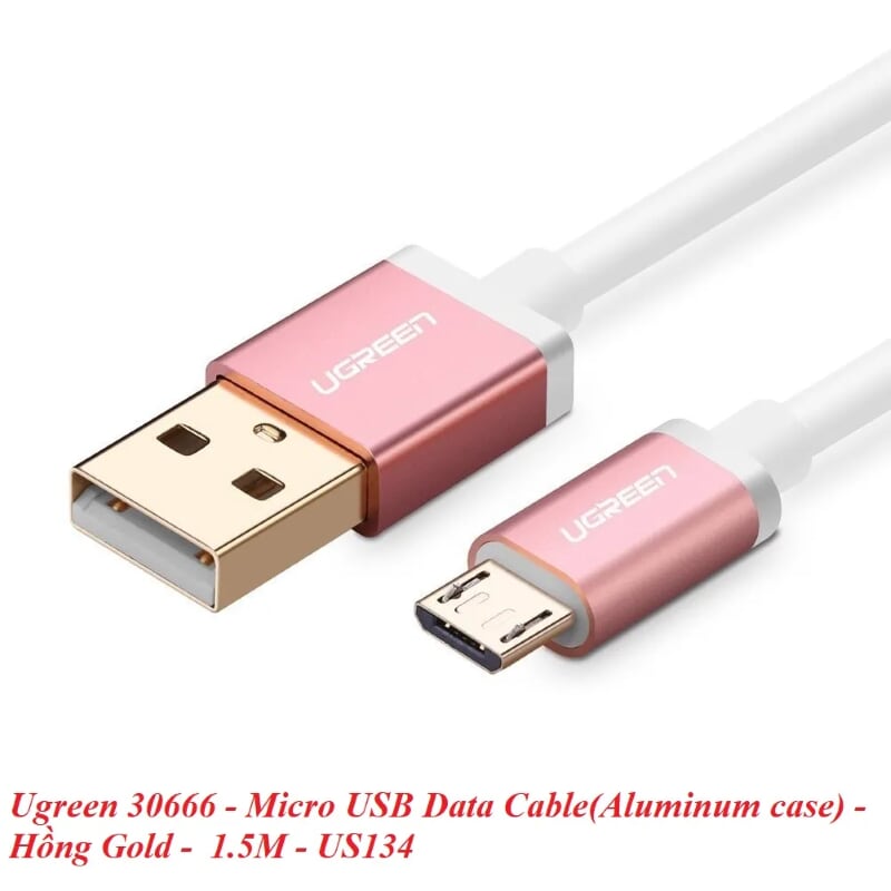 Ugreen 30666 1.5M màu Hồng Cáp sạc truyền dữ liệu USB 2.0 sang MICRO USB đầu mạ vàng US134