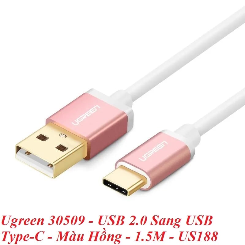 Ugreen 30509 1.5M màu hồng Bộ chuyển đổi USB 2.0 sang USB-C US188