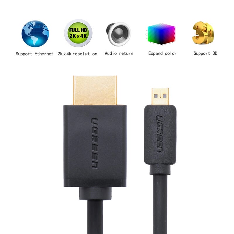 Ugreen 30104 3M màu Đen Cáp chuyển đổi Micro HDMI sang HDMI thuần đồng HD127