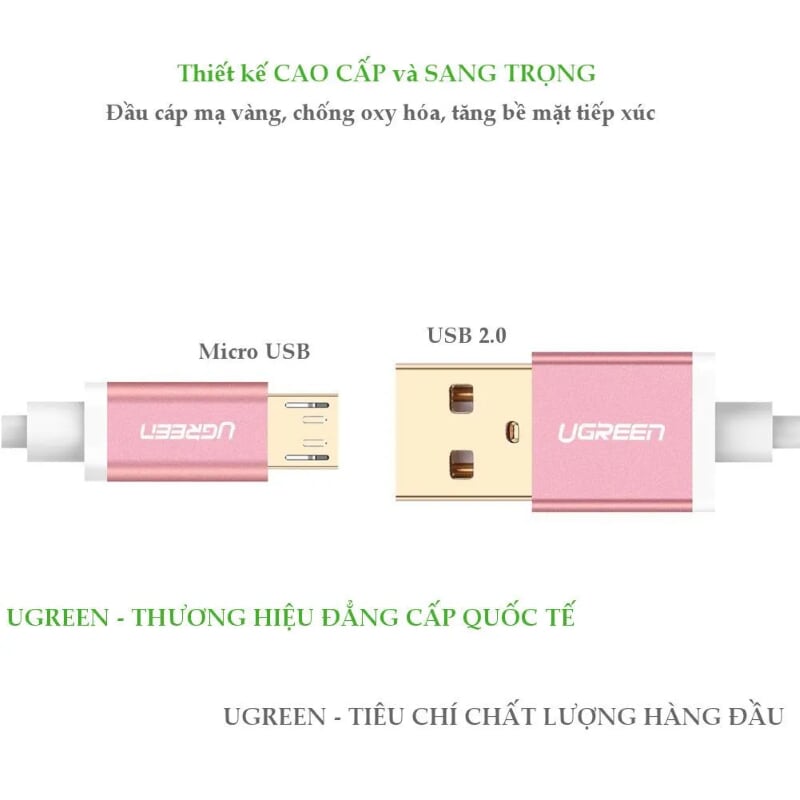 Ugreen 20836 2M Màu Trắng Cáp sạc USB 2.0 sang Micro USB 20836