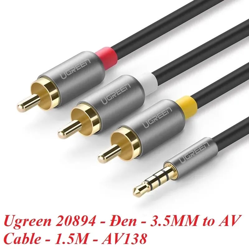 Ugreen 20894 1.5M màu Đen Cáp âm thanh 3 đầu Bông sen sang 3.5mm Dương AV138