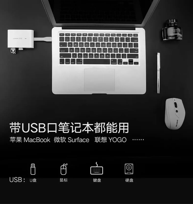 Ugreen 30281 5CM màu Trắng HUB chuyển đổi USB 3.0 sang 3 USB 3.0 + LAN hỗ trợ nguồn MICRO USB tốc độ 1000 Mbps US149