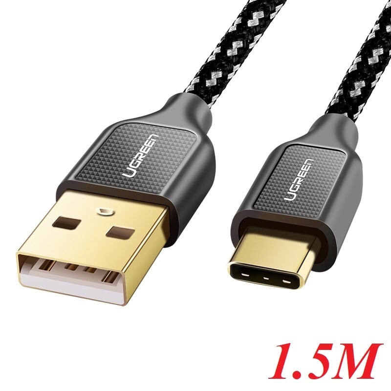 Ugreen 50144 1.5M màu Đen Cáp sạc truyền dữ liệu USB 2.0 sang TYPE C vỏ bọc lưới đầu mạ vàng US259