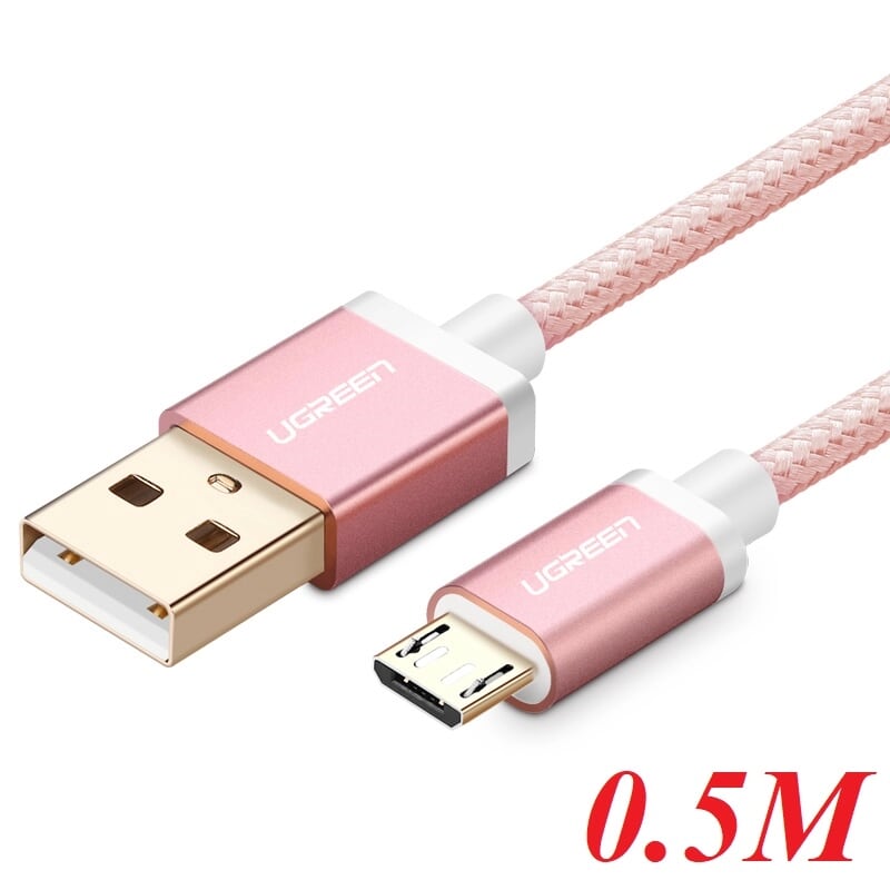 Ugreen 30664 0.5M màu Hồng Cáp sạc truyền dữ liệu USB 2.0 sang MICRO USB đầu mạ vàng US134