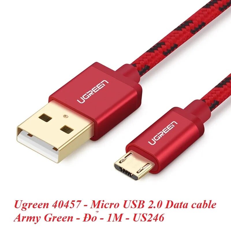 Ugreen 40457 1M màu Đỏ Cáp sạc truyền dữ liệu USB 2.0 sang MICRO USB dây bọc lưới US246