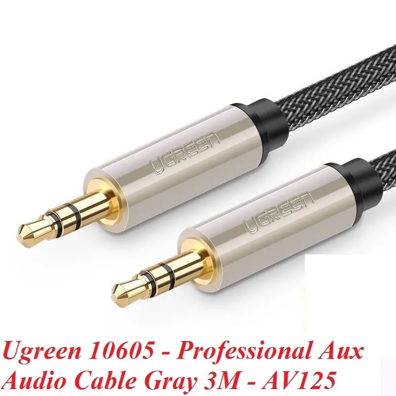 Ugreen 10605 3M màu Xám Cáp âm thanh 2 đầu 3.5mm dương cao cấp AV125