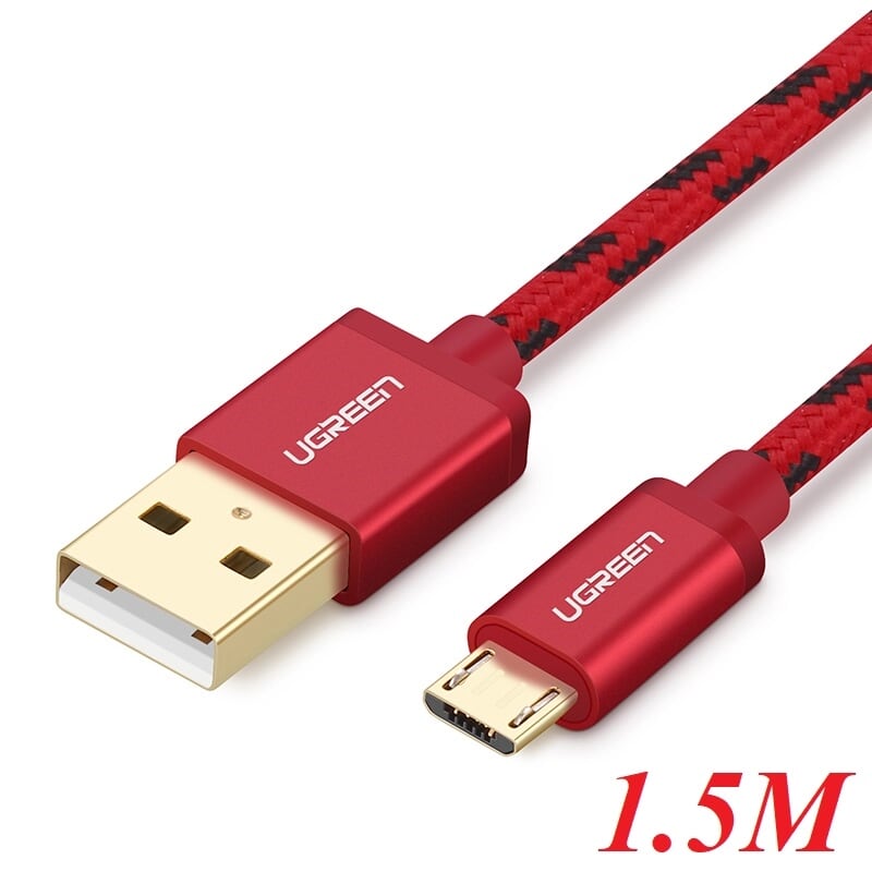 Ugreen 40458 1.5M màu Đỏ Cáp sạc truyền dữ liệu USB 2.0 sang MICRO USB dây bọc lưới US246