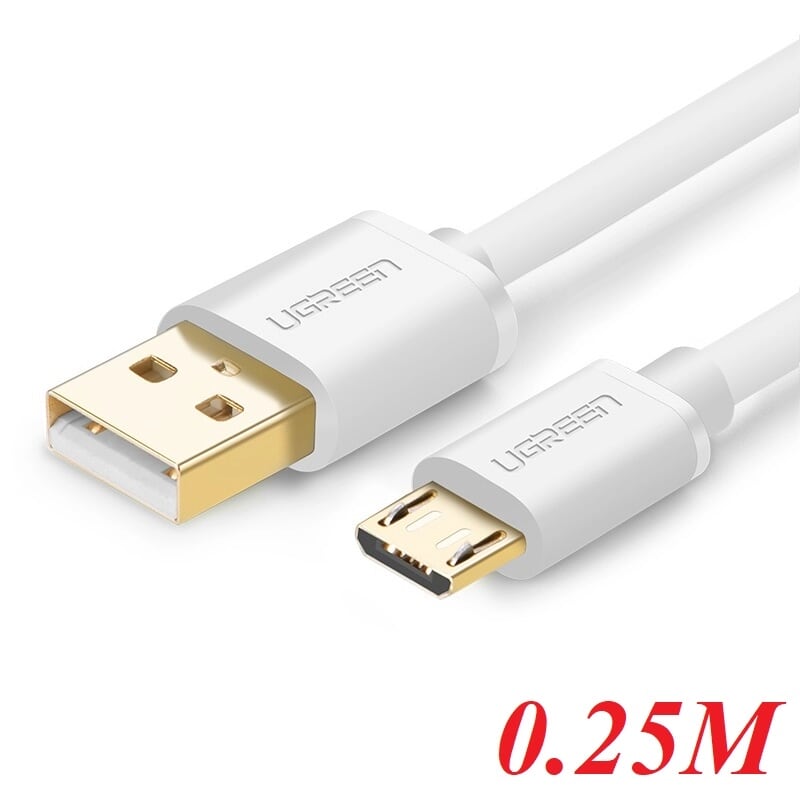 Ugreen 10846 0.25M màu Trắng Cáp sạc truyền dữ liệu USB 2.0 sang MICRO USB lõi đồng US125