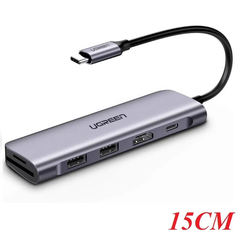 Ugreen 70411 Bộ chuyển đổi TYPE C sang 2 USB 3.0 + HDMI + SD TF + nguồn TYPE C CM195