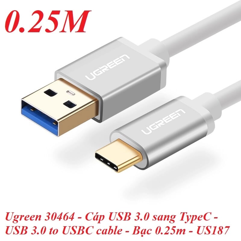 Ugreen 30464 0.25M màu TRắng Cáp USB TypeC sang USB 3.0 cao cấp US187