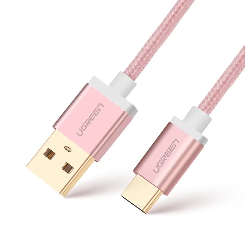 Ugreen 20866 1M màu Hồng Dây USB 2.0 sang Type-C đầu nhôm dây bọc vinyl US174