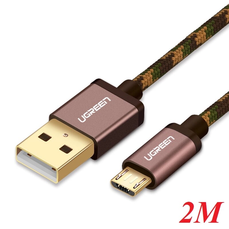 Ugreen 40427 2M màu Nâu Cáp sạc truyền dữ liệu USB 2.0 sang MICRO USB dây bọc lưới US246