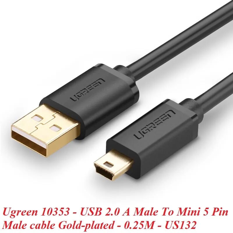 Ugreen 10353 0.25M màu Đen Cáp sạc truyền dữ liệu USB 2.0 sang MINI USB đầu mạ vàng US132