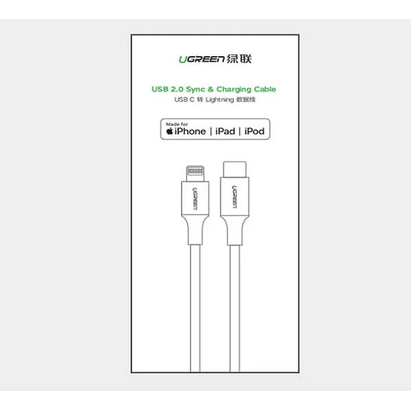 Ugreen 60752 2m cáp usb type c 2.0 ra apple lightning màu đen US171