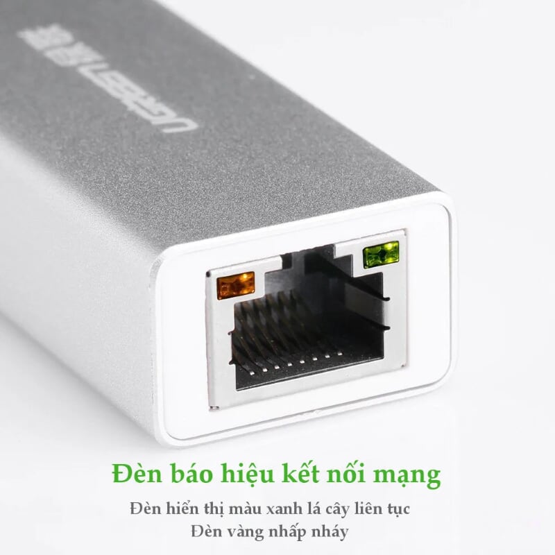 Ugreen 20258 15CM màu Bạc Cáp chuyển đổi USB 3.0 sang cổng LAN RJ45 tốc độ 1000Mbps vỏ nhôm 20258