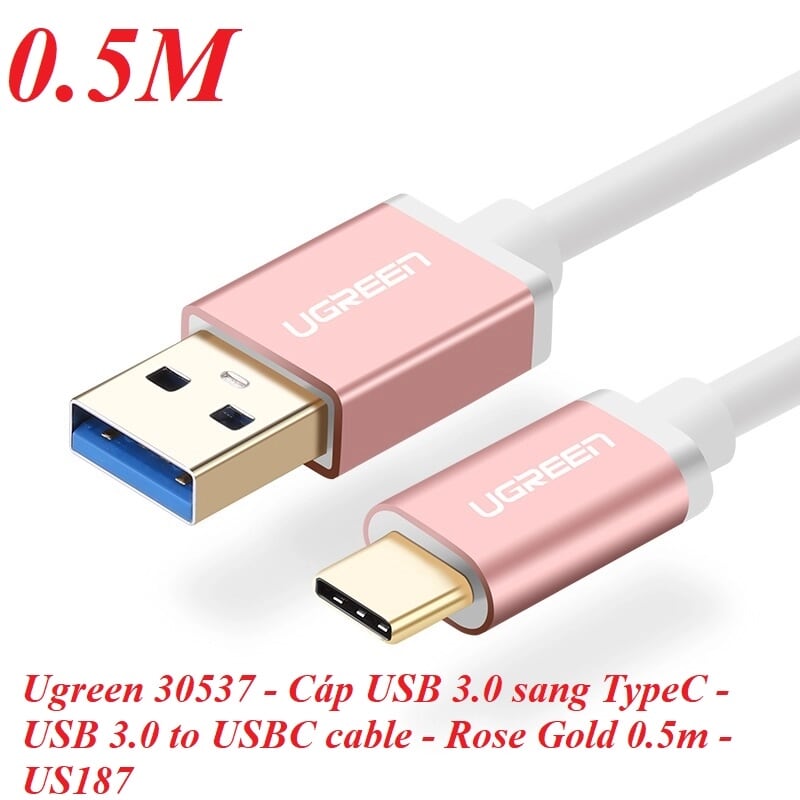 Ugreen 30537 0.5M màu Hồng Cáp USB TypeC sang USB 3.0 cao cấp US187