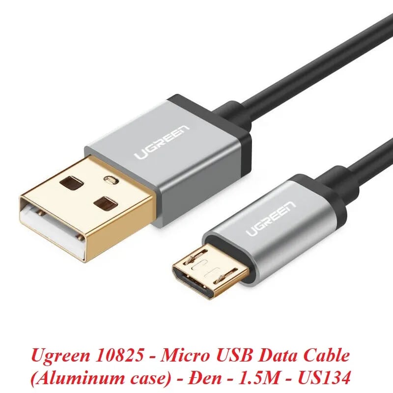 Ugreen 10825 1.5M màu Đen Cáp sạc truyền dữ liệu USB 2.0 sang MICRO USB đầu mạ vàng US134