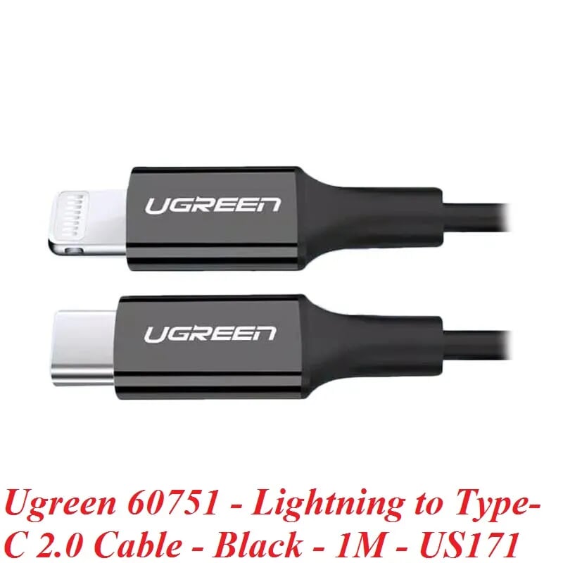 Ugreen 60751 1M màu Đen Cáp sạc + truyền dữ liệu Lightning sang Type C US171