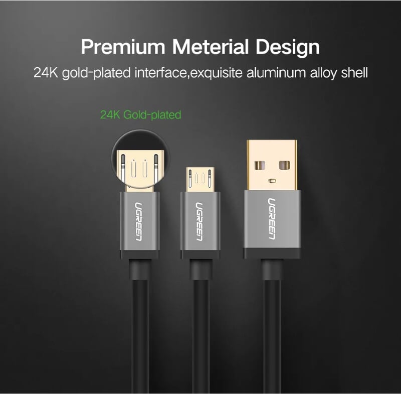 Ugreen 30573 1.5m màu xanh Cáp dữ liệu USB 2trong1 micro+ Type-C truyền dữ liệu từ máy tính ra điện thoại US196