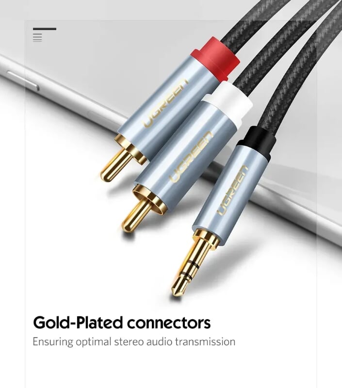 Ugreen 40843 2M màu Đen Cáp âm thanh 2 đầu Bông sen sang 3.5mm Dương đầu bọc nhôm mạ vàng AV135