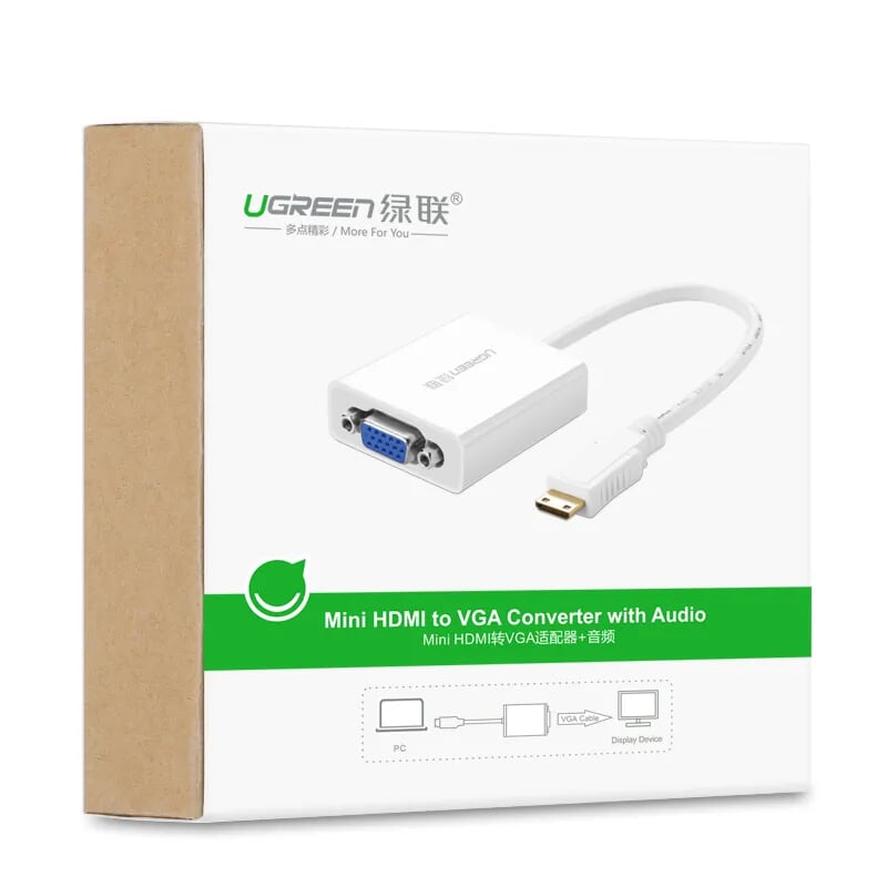 Ugreen 40271 15CM Màu Trắng Bộ chuyển Mini HDMI sang VGA kém cổng âm thanh MM112