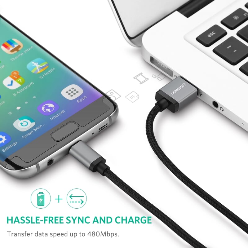 Ugreen 10825 1.5M màu Đen Cáp sạc truyền dữ liệu USB 2.0 sang MICRO USB đầu mạ vàng US134