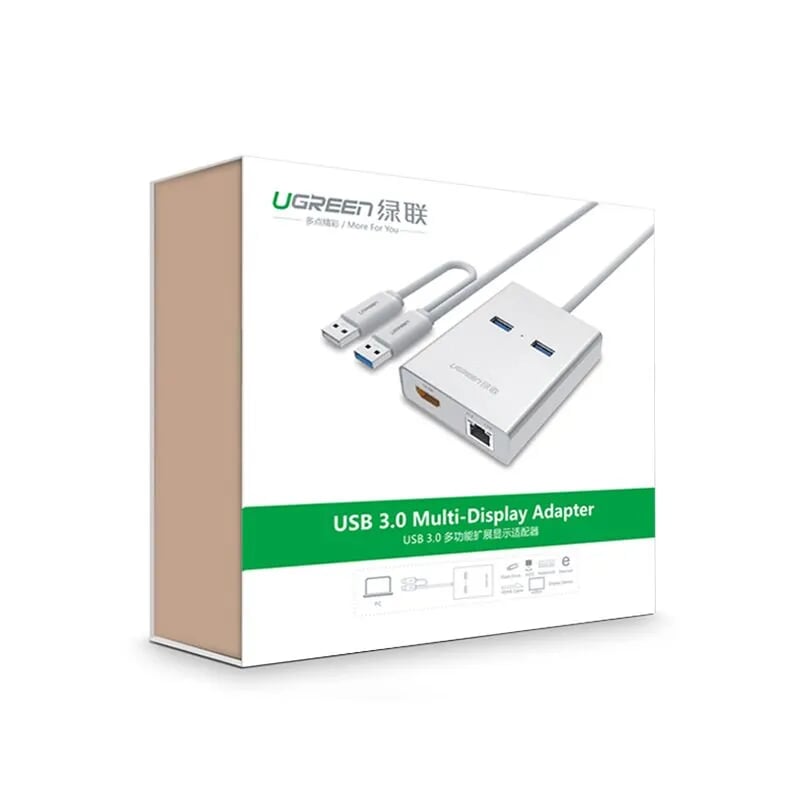 Ugreen 40255 80CM Màu Trắng New Usb 3.0 To Hdmi + 2 Ports Usb 3.0 + Gigabit Lan Port 40255