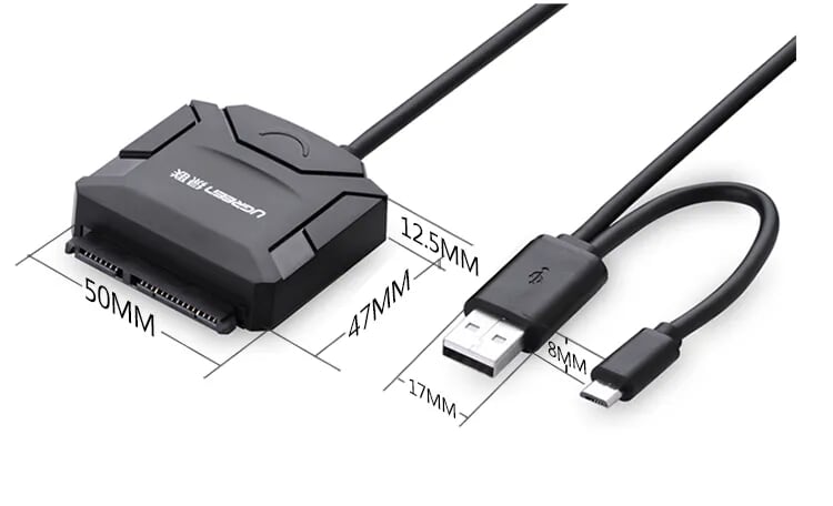 Ugreen 20216 25CM màu Đen Bộ chuyển đổi USB 2.0 sang SATA ổ cứng hỗ trợ OTG CR108