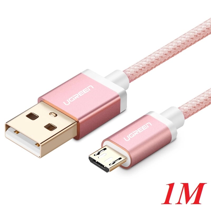 Ugreen 30665 1M màu Hồng Cáp sạc truyền dữ liệu USB 2.0 sang MICRO USB đầu mạ vàng US134