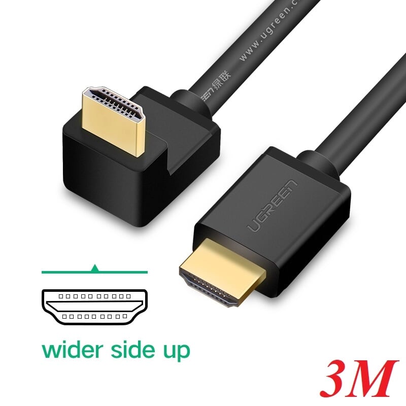 Ugreen 10174 3M màu Đen Cáp tín hiệu HDMI chuẩn 1.4 đầu bẻ góc 90 độ HD103