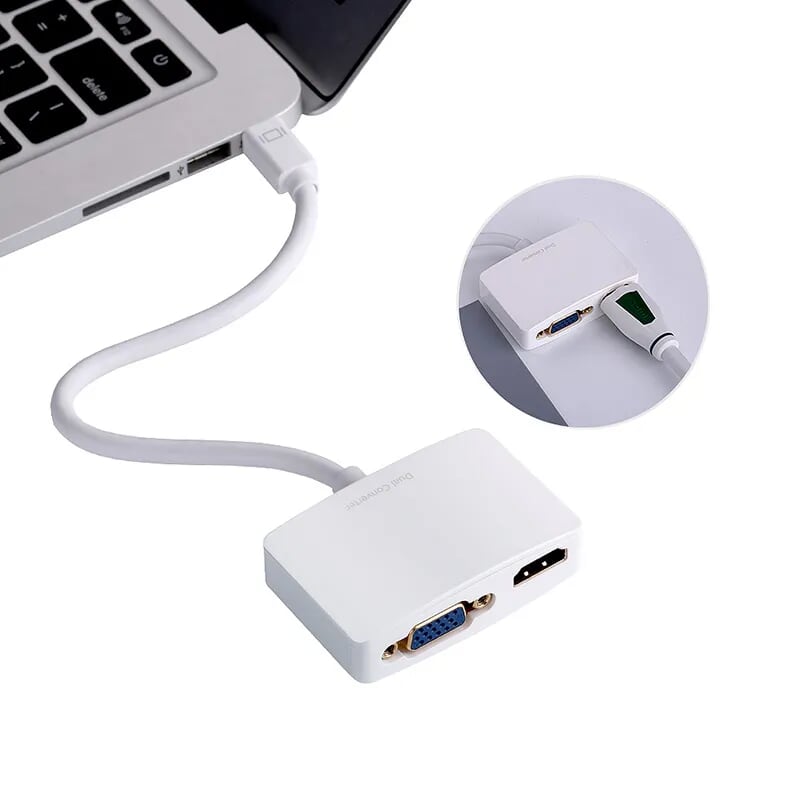 Ugreen 10427 Màu Trắng Bộ chuyển đổi Mini DP sang HDMI + VGA hỗ trợ phân giải 1080P ( không ra cùng 1 lúc ) MD108