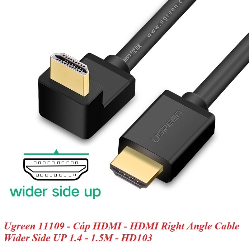 Ugreen 11109 1.5M màu Đen Cáp tín hiệu HDMI chuẩn 1.4 đầu bẻ góc 90 độ HD103