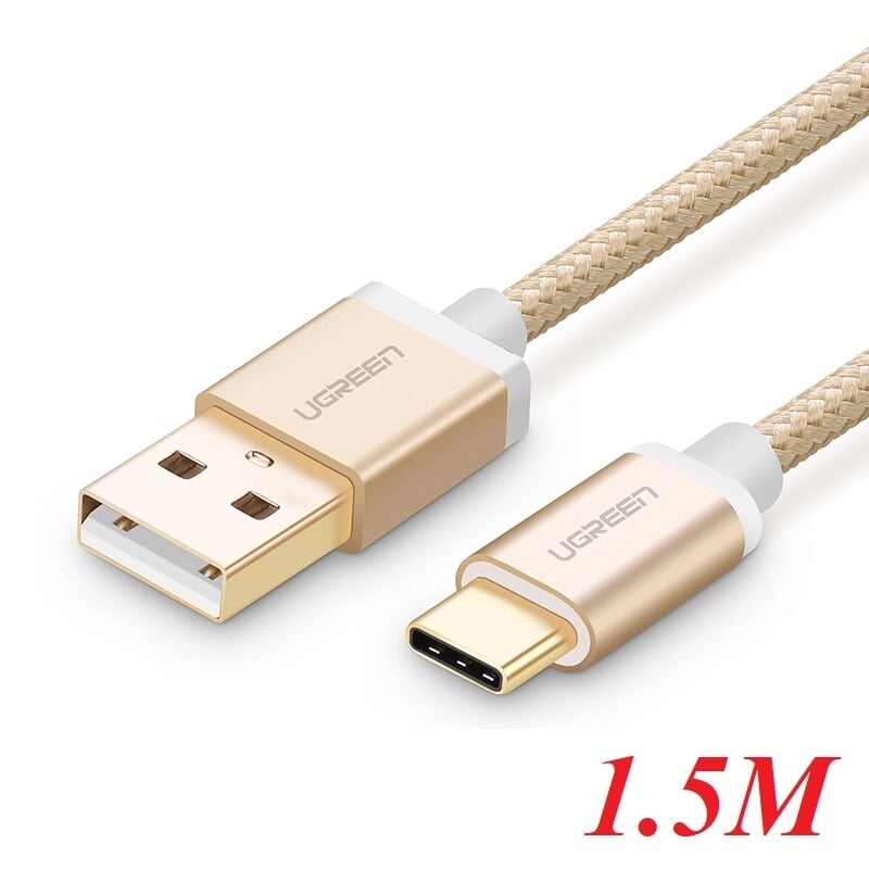 Ugreen 20861 1.5M màu Vàng Dây USB 2.0 sang Type-C đầu nhôm dây bọc vinyl US174