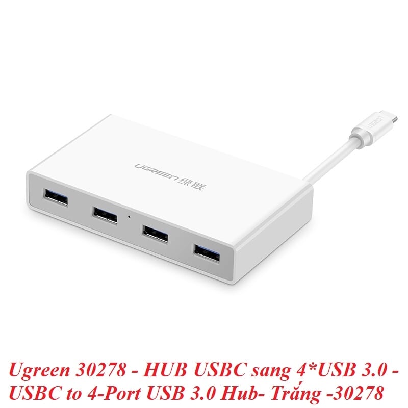 Ugreen 30278 Màu Trắng Bộ chuyển đổi TYPE C sang 4 USB 3.0 bọc nhựa ABS 30278