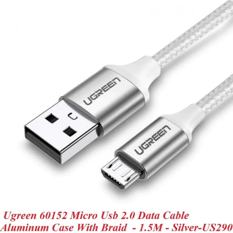 Ugreen 60152 1.5m Cáp micro usb 2.0 bọc nhôm chống nhiễu US290