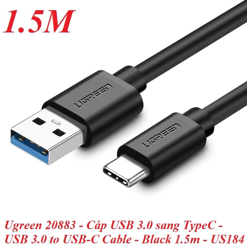 Ugreen 20883 1.5M màu Đen Dây USB 3.0 sang USB-C US184