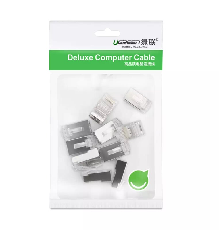 Ugreen 50248 100pcs Đầu bấm mạng RJ45 chuẩn Cat6 + Cat6e bọc inox chống nhiễu NW111