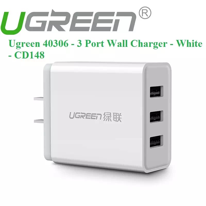 Ugreen 40306 24W màu Trắng Củ sạc nhanh 3 cổng USB 2.4A CD148