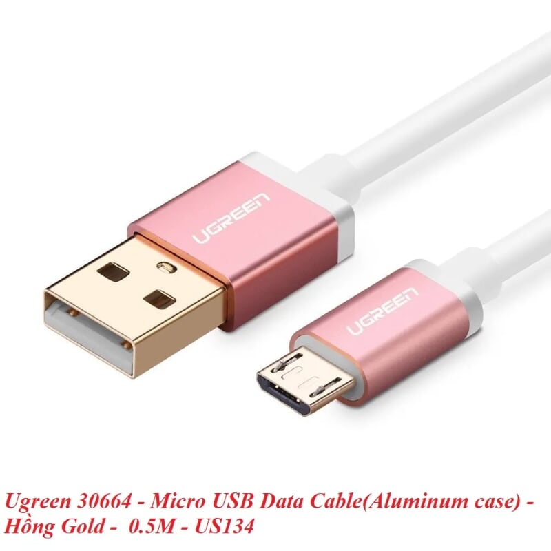 Ugreen 30664 0.5M màu Hồng Cáp sạc truyền dữ liệu USB 2.0 sang MICRO USB đầu mạ vàng US134